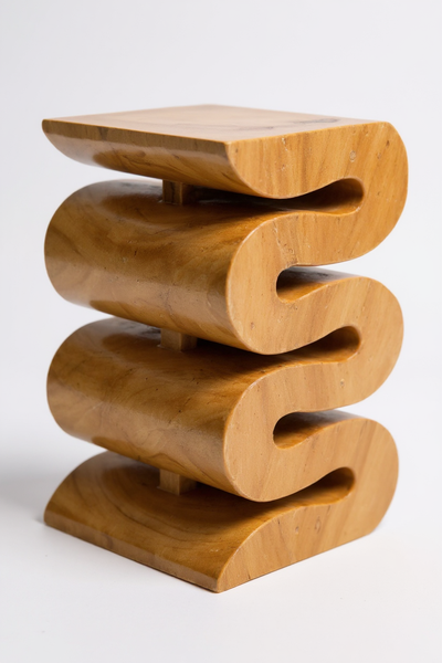 Holzhocker - Beistelltisch Blumenhocker Ablagetisch - Handgefertigt  - Natur Schlange aus massivem Suarholz- 50x30x30 cm