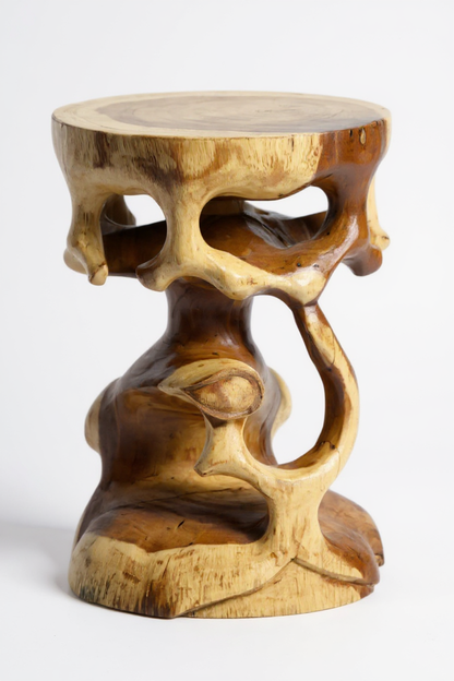 Holz Beistelltisch - Holzhocker Blumenhocker Hocker - Handgefertigt - Rund in Bonsai Style Saman-Holz - 40x30x30 cm