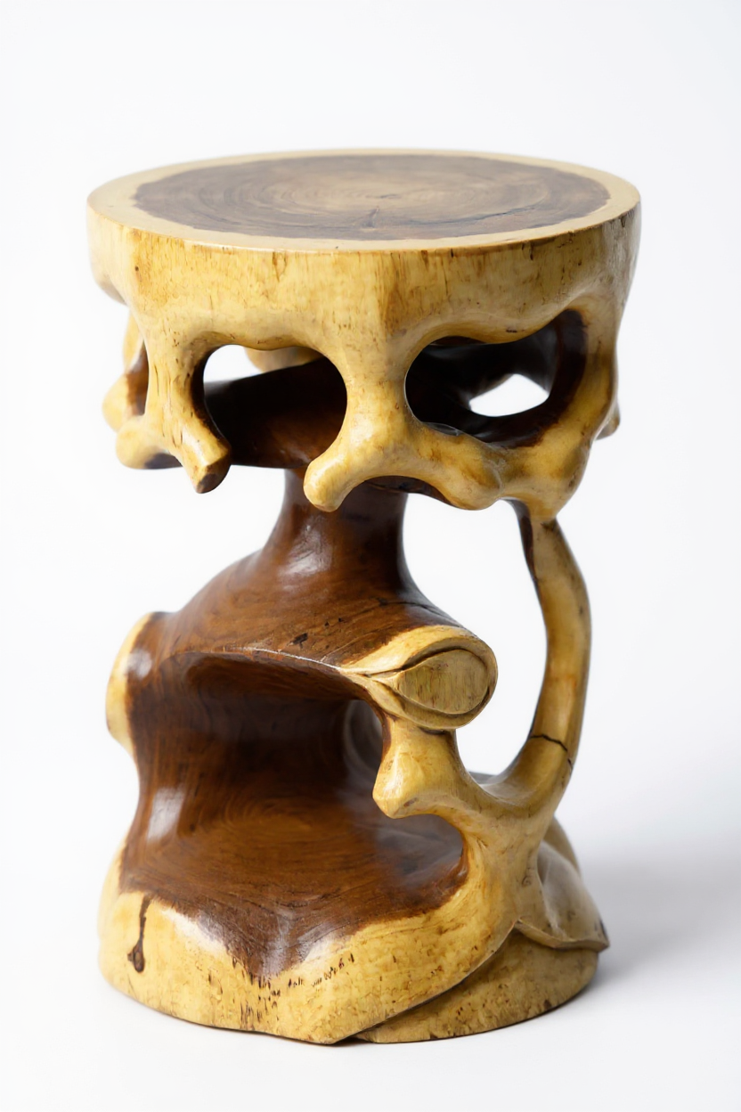 Holz Beistelltisch - Holzhocker Blumenhocker Hocker - Handgefertigt - Rund in Bonsai Style Saman-Holz - 40x30x30 cm