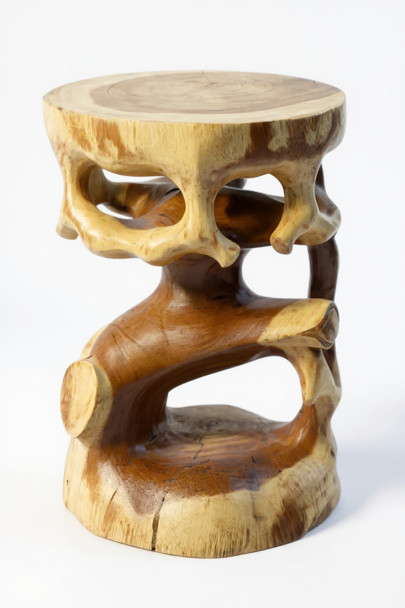 Holz Beistelltisch - Holzhocker Blumenhocker Hocker - Handgefertigt - Rund in Bonsai Style Saman-Holz - 40x30x30 cm