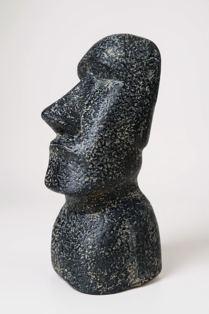 Statue de tête de Moaï - Sculpture décorative de jardin - Résistante aux intempéries - Figurine de l'île de Pâques Rapa Nui en béton de fibre de verre gris - 40x20x15 cm