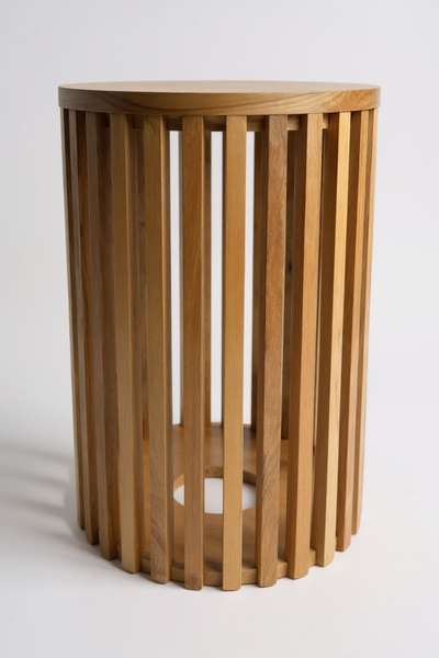 Teak side table - wooden stool coffee table - handmade from solid wood - round wooden slats - 50x30x30 cm