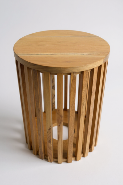 Teak side table - wooden stool coffee table - handmade from solid wood - round wooden slats - 50x30x30 cm