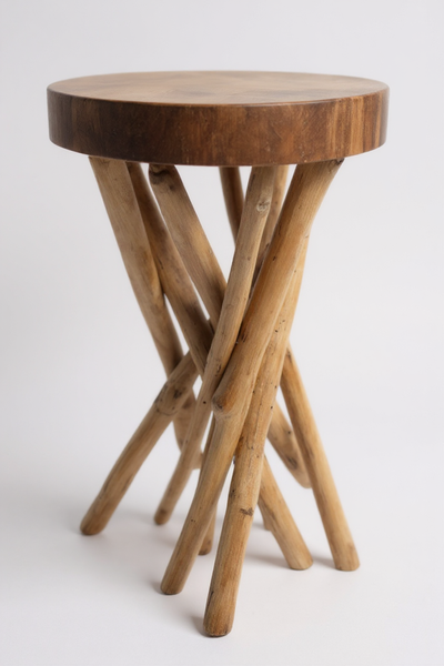 Wooden side table – wooden stool coffee table – handmade – branched from suar and teak wood – 50x28x28 cm