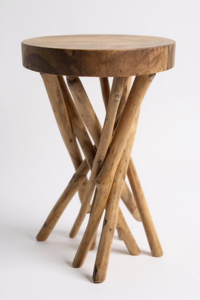 Wooden side table – wooden stool coffee table – handmade – branched from suar and teak wood – 50x28x28 cm