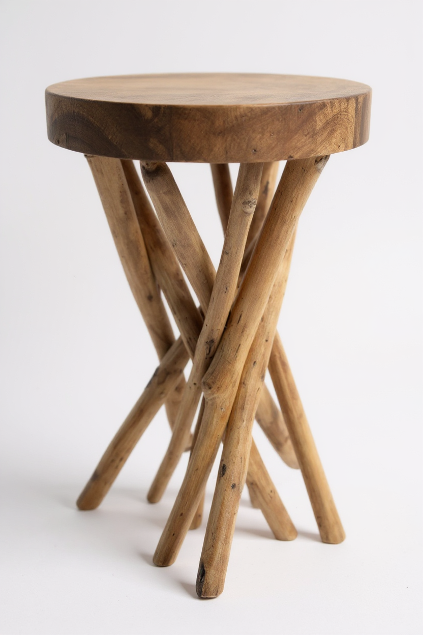 Table d'appoint en bois – table basse tabouret en bois – fait main – ramifié en bois de suar et de teck – 50x28x28 cm