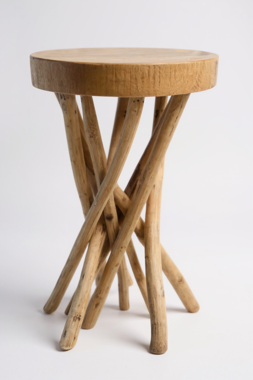 Table d'appoint en bois – table basse tabouret en bois – fait main – ramifié en bois de suar et de teck – 50x28x28 cm