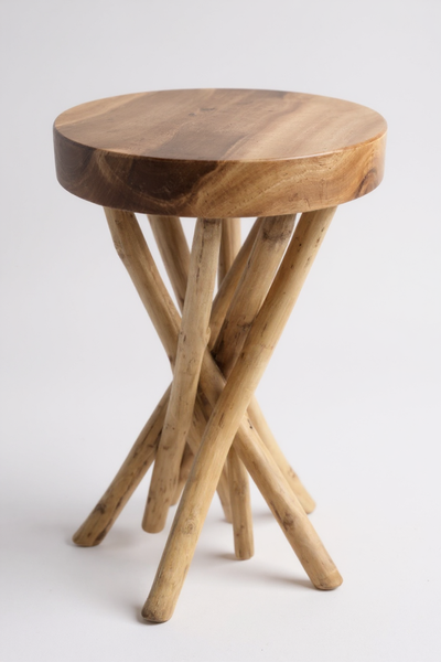 Wooden side table – wooden stool coffee table – handmade – branched from suar and teak wood – 50x28x28 cm