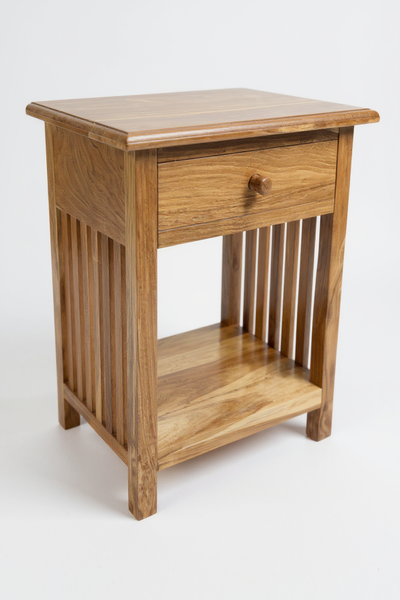 Holz Nachtkommode – Beistelltisch Nachttisch Nachtschrank – Vintage-Look aus massiven Teakholz - 50x40x30 cm