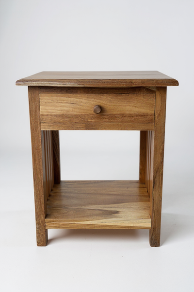 Holz Nachtkommode – Beistelltisch Nachttisch Nachtschrank – Vintage-Look aus massiven Teakholz - 50x40x30 cm