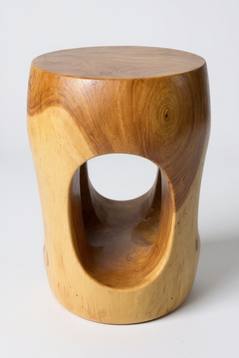 Holz Beistelltisch – Couchtisch Blumenhocker Hocker - Handgefertigt – Abgerundet mit O-Ausschnitt Suar-Holz - 50x30x30 cm