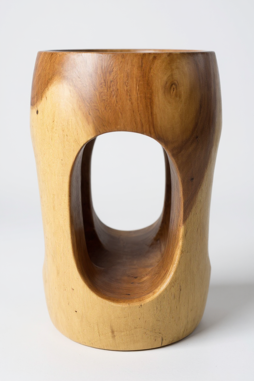 Holz Beistelltisch – Couchtisch Blumenhocker Hocker - Handgefertigt – Abgerundet mit O-Ausschnitt Suar-Holz - 50x30x30 cm