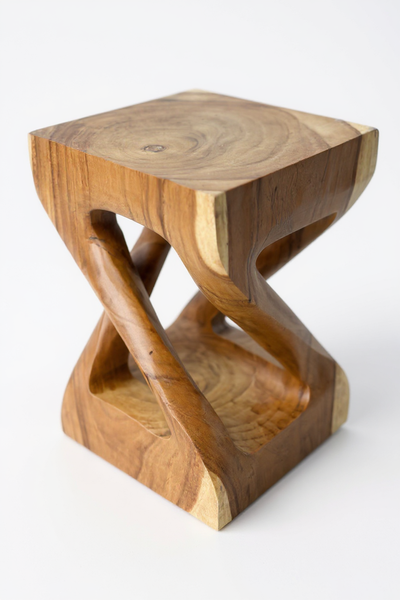 Table d'appoint en bois - table basse tabouret en bois - fait main - tourné angulairement en bois de suar massif - 50x28x28 cm 