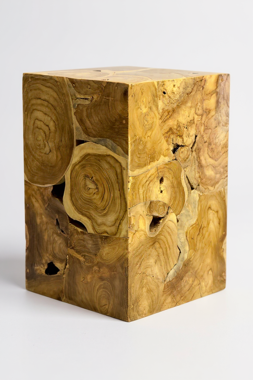 Table d'appoint en mosaïque de bois - table basse, table de chevet, tabouret pour plantes - fait main - 40&amp;60x40x40 cm