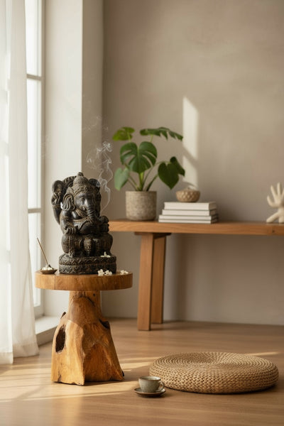 Ganesha Skulptur - Deko Raumdeko Kunstwerk - Hindu Gottheit des Glückes - Steingemisch Elefant Gelb - 45x25x25 cm