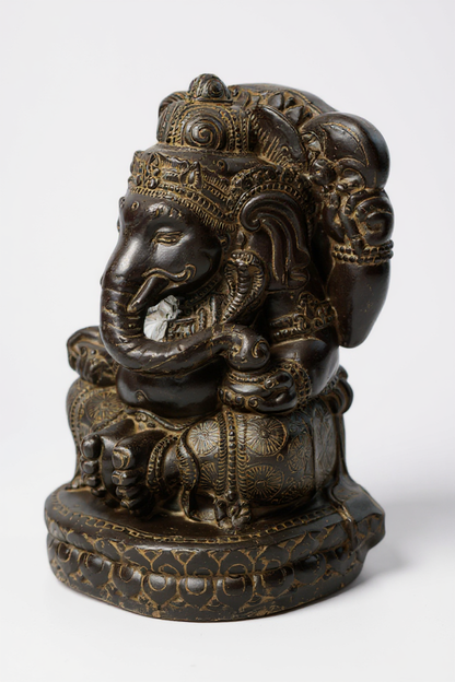 Sculpture de Ganesh - Décoration de pièce - Déité hindoue de la bonne chance - Mélange de pierres Éléphant jaune - 45x25x25 cm