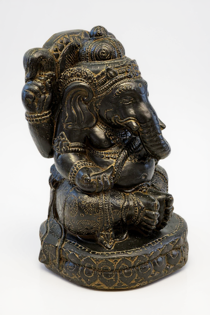 Sculpture de Ganesh - Décoration de pièce - Déité hindoue de la bonne chance - Mélange de pierres Éléphant jaune - 45x25x25 cm