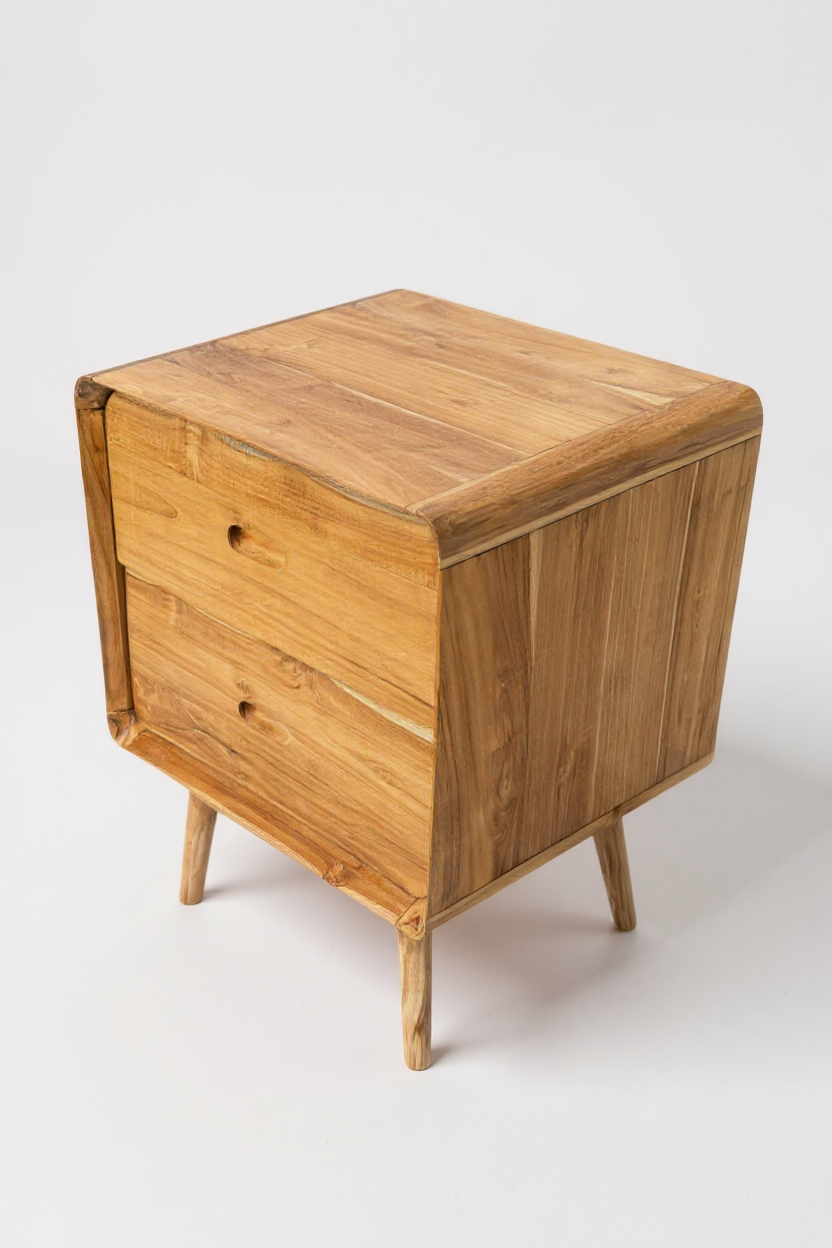 Table de chevet en bois – table d’appoint – avec deux tiroirs – en bois de teck massif – 50 x 40 x 60 cm
