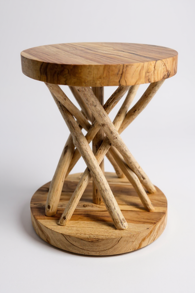 Holz Beistelltisch – Holzhocker Couchtisch – Handgefertigt – Verzweigt aus Suar- und Teakholz – 50x40x40 cm