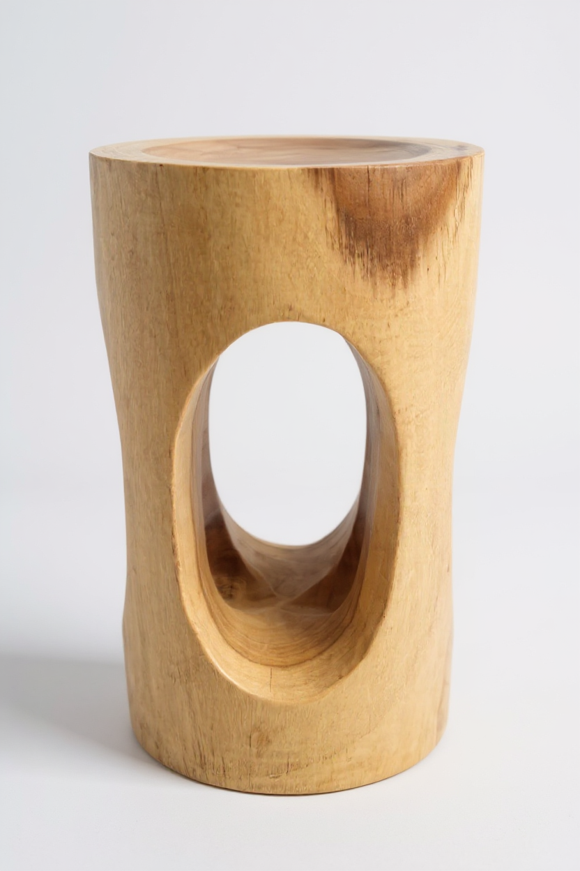 Holz Beistelltisch - Holzhocker Blumenhocker Hocker - Handgefertigt - Rund mit O-Ausschnitt Saman-Holz - 50x30x30 cm