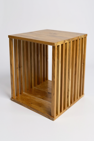 Teak side table - wooden stool coffee table - handmade from solid wood - wooden slats cube - 45x35x40 cm