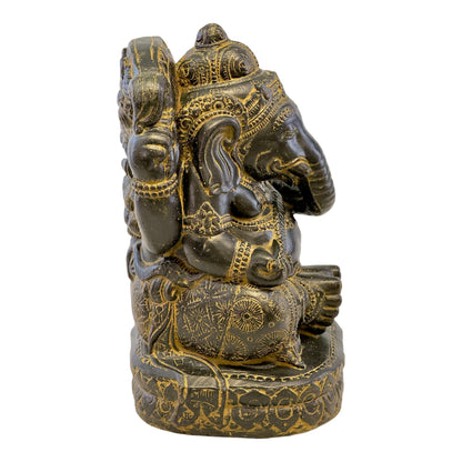 Ganesha Skulptur - Deko Raumdeko Kunstwerk - Hindu Gottheit des Glückes - Steingemisch Elefant Gelb - 45x25x25 cm - FaHome