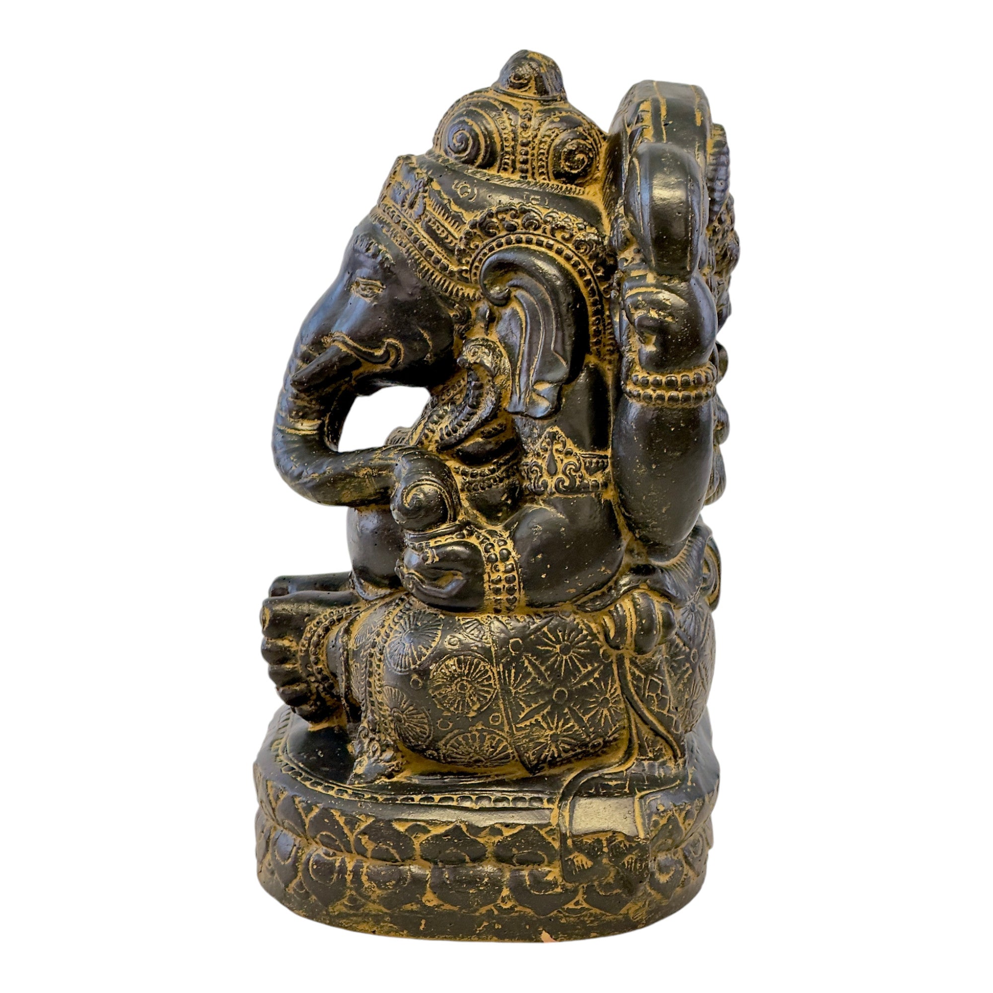 Ganesha Skulptur - Deko Raumdeko Kunstwerk - Hindu Gottheit des Glückes - Steingemisch Elefant Gelb - 45x25x25 cm - FaHome
