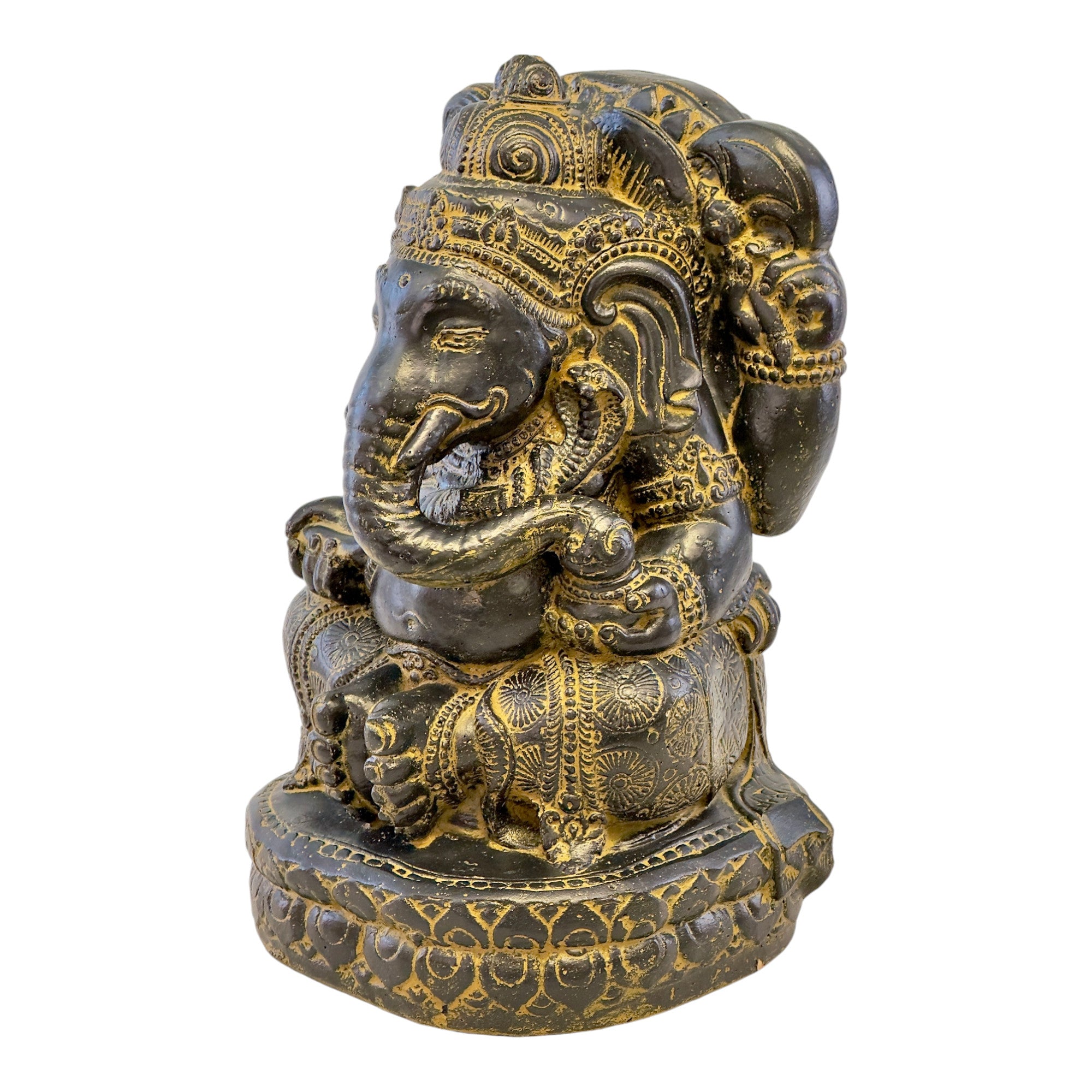 Ganesha Skulptur - Deko Raumdeko Kunstwerk - Hindu Gottheit des Glückes - Steingemisch Elefant Gelb - 45x25x25 cm - FaHome