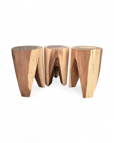 Holzhocker - Beistelltisch Blumenhocker Ablagetisch - Unikat Handgefertigt - Rund stehend aus massivem Suarholz - 45x30x30 cm - FaHome