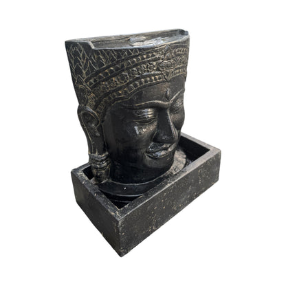 Khmer Kopf Springbrunnen - Garten Deko Wasserfall - Wetterfest - Steinguss Buddha Wasserspiel -  57x48,5x28 cm