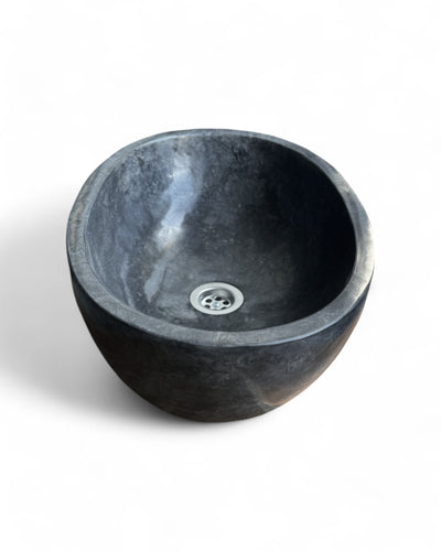 Lavabo en marbre – salle de bain WC invités salle d'eau – vasque à poser ovale en marbre noir - 15x45x30 cm
