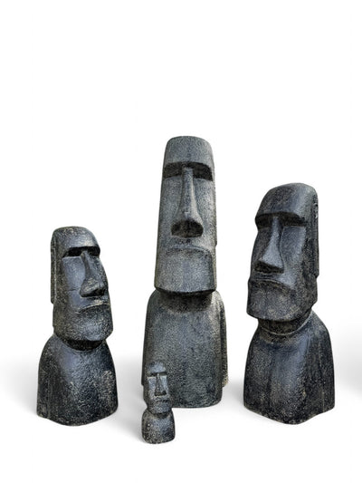 Statue de tête de Moaï - Sculpture décorative de jardin - Résistante aux intempéries - Figurine de l'île de Pâques Rapa Nui en béton de fibre de verre gris - 40x20x15 cm
