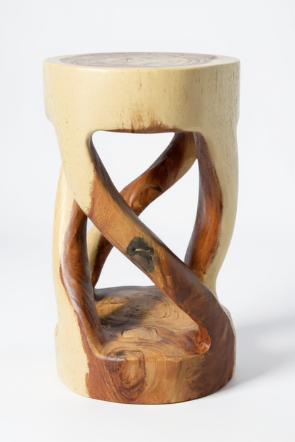 Wooden stool - side table, flower stool, storage table - unique, handmade - round, turned from solid Suar wood - 50x28x28 cm 