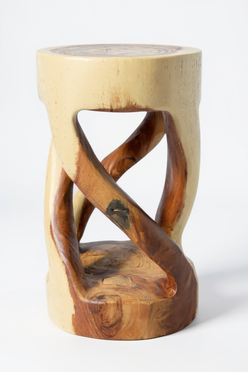 Wooden stool - side table, flower stool, storage table - unique, handmade - round, turned from solid Suar wood - 50x28x28 cm 