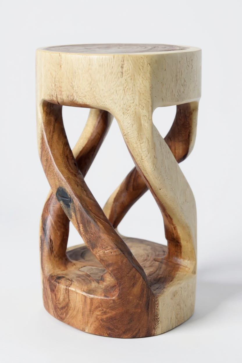 Wooden stool - side table, flower stool, storage table - unique, handmade - round, turned from solid Suar wood - 50x28x28 cm 