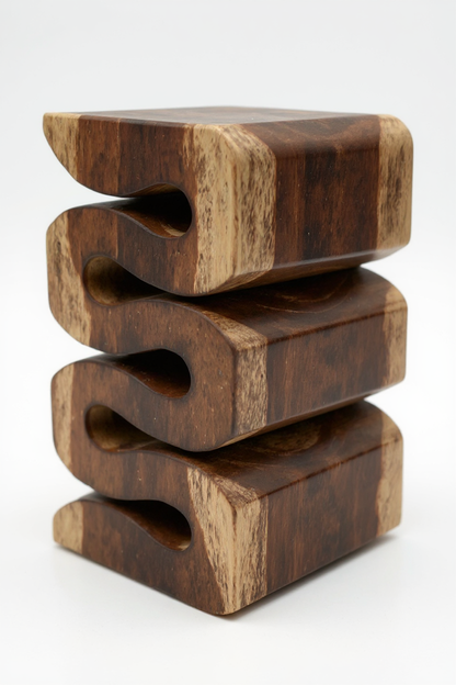 Holzhocker - Beistelltisch Blumenhocker Ablagetisch - Handgefertigt  - Flambiert Schlange aus massivem Suarholz- 50x30x30 cm