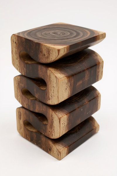 Tabouret en bois - table d'appoint tabouret à fleurs table de rangement - fait main - serpent flambé en bois de suar massif - 50x30x30 cm