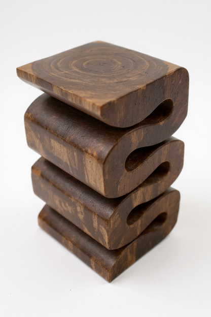 Holzhocker - Beistelltisch Blumenhocker Ablagetisch - Handgefertigt  - Flambiert Schlange aus massivem Suarholz- 50x30x30 cm