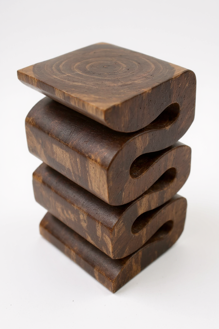 Holzhocker - Beistelltisch Blumenhocker Ablagetisch - Handgefertigt  - Flambiert Schlange aus massivem Suarholz- 50x30x30 cm