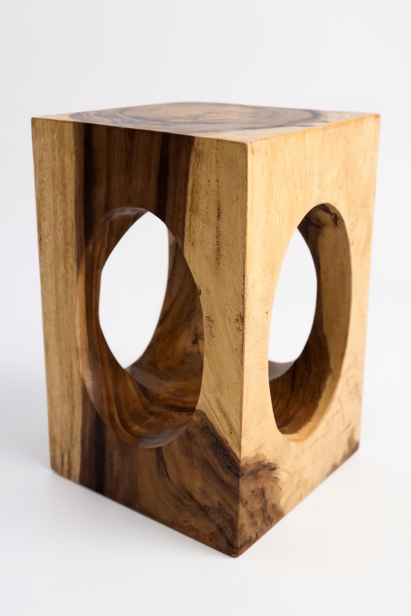 Wooden side table – coffee table flower stool – handmade – square with O-neck suar wood – 45x30x30 cm