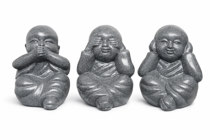 Buddha Figuren Set 3-teilig – Garten Terrasse Balkon Deko – Wetterfest – Stein Skulpturen Sehe nichts Höre nichts Sage nichts – 30 cm