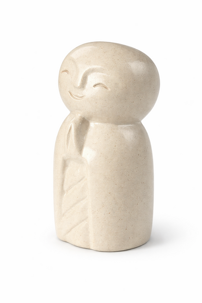 Jizo Figur – Garten Wohnzimmer Regal Deko – Wetterfest – Steinoptik Skulptur Zen Mönch hell – 21x9x10 cm