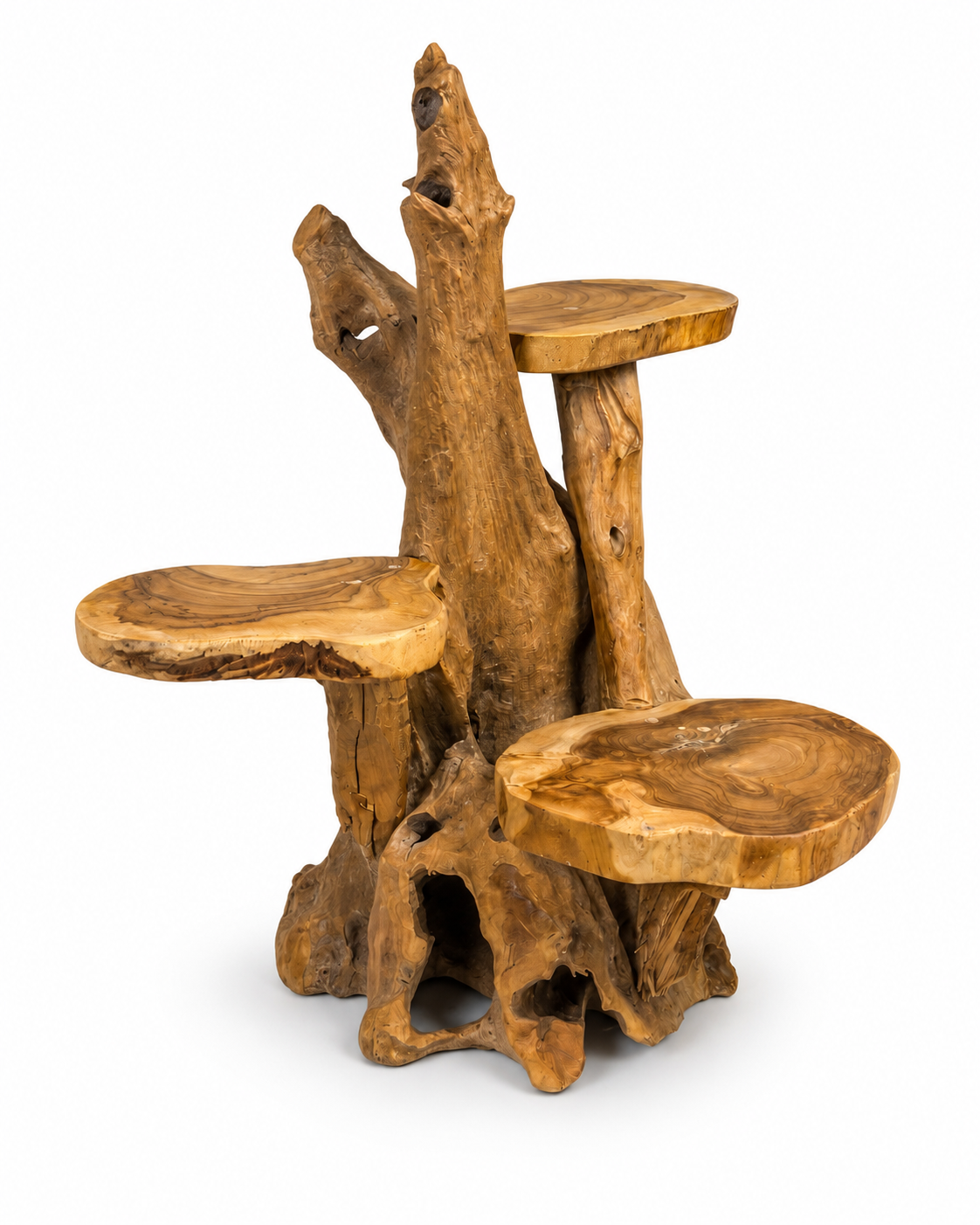 Teakholz Ablageregal - Pflanzenständer Skulptur - Handgefertigt - Natürliche Holzmaserung - 50x50x50 cm