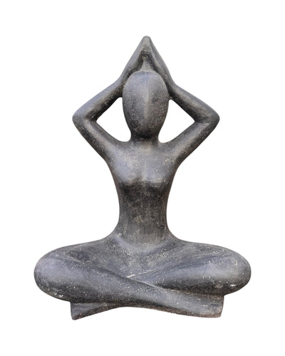 Yoga Figur sitzend – Wohnzimmer Garten Innen Außen Deko – Massive Ausführung – Steinoptik Skulptur Meditation schwarz – in 3 Größen