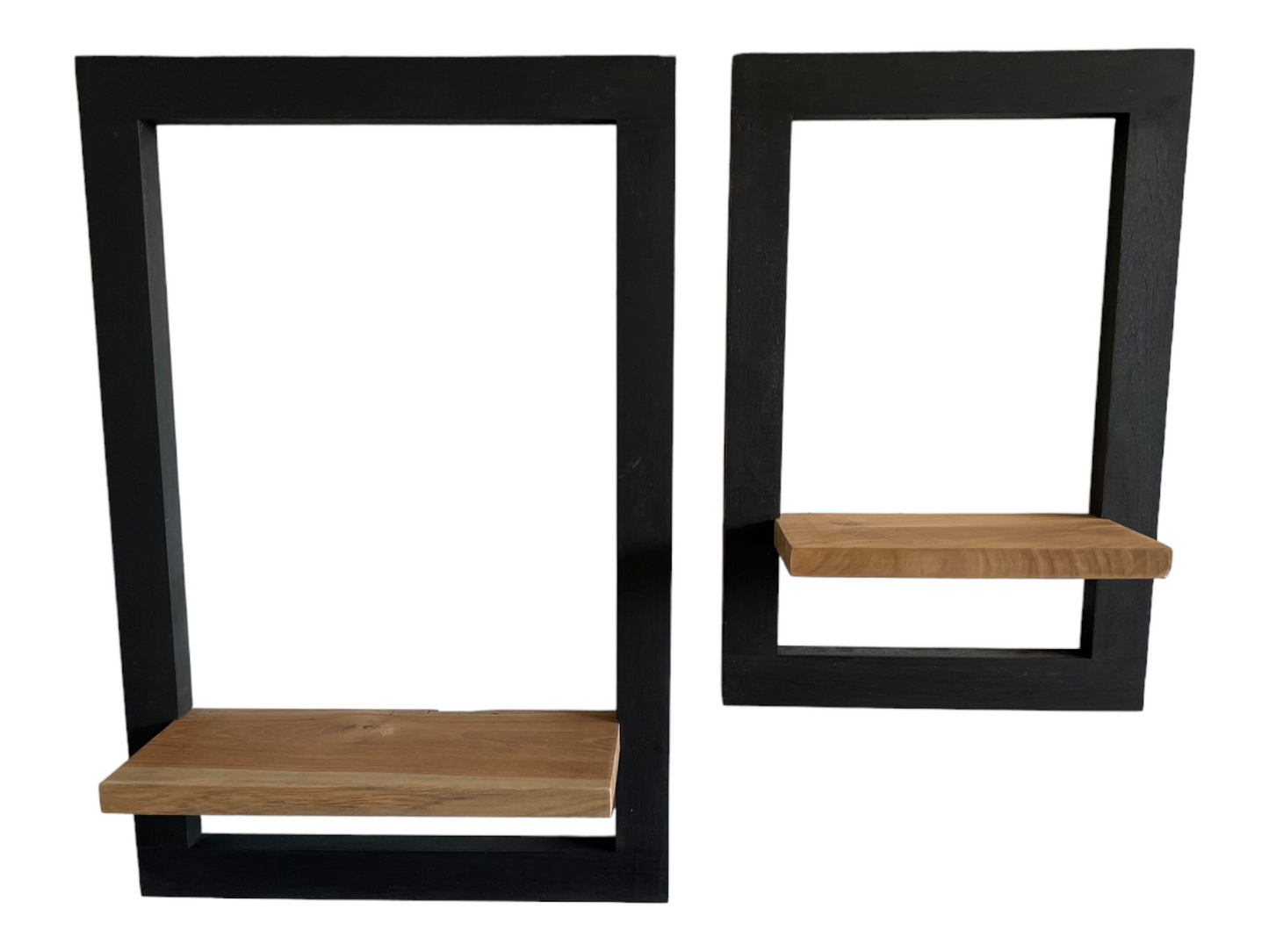 Set of 2 hanging shelves made of wood with black frame and natural brown shelf, wall shelf, modern wall decoration shelf, wall picture