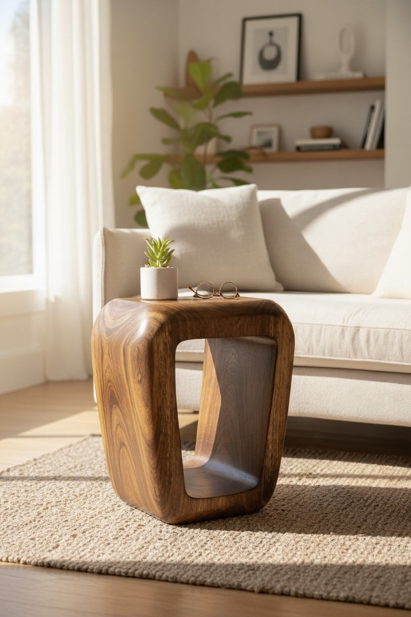 Tabouret en bois - table d'appoint table basse - tabouret flambé fait main en bois de suar massif - 50x30x40 cm