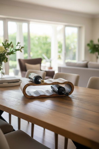 Acacia wood wine rack - bottle holder for 6 bottles - robust - flamed wood grain - 46 x 19 x 15 cm