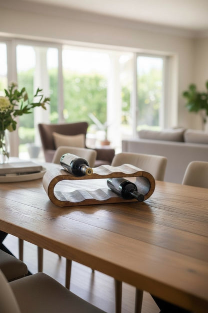 Casier à vin en bois d'acacia - porte-bouteilles pour 6 bouteilles - robuste - veinage du bois flammé - 46 x 19 x 15 cm