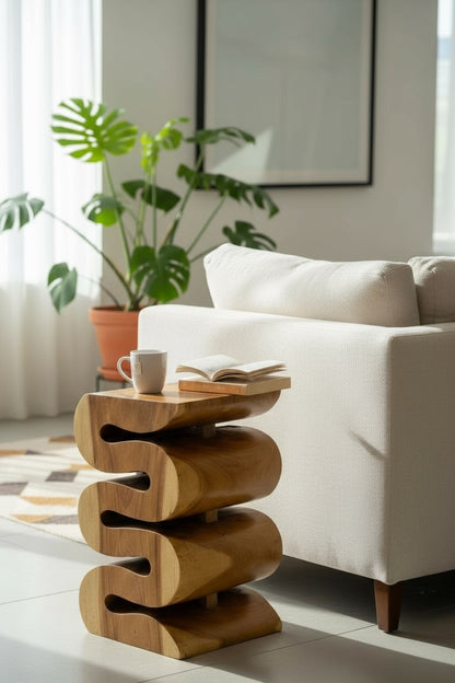 Holzhocker - Beistelltisch Blumenhocker Ablagetisch - Handgefertigt  - Natur Schlange aus massivem Suarholz- 50x30x30 cm