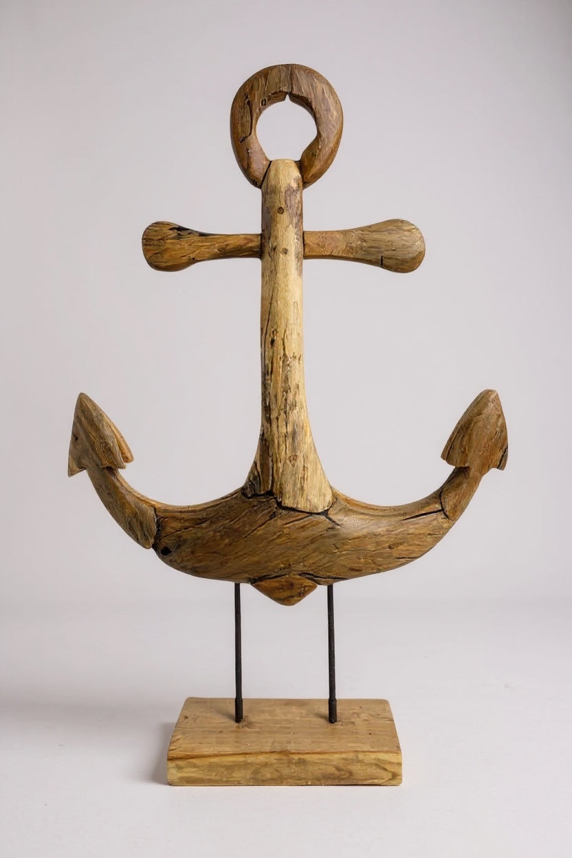 Ancre en teck - Sculpture décorative - Fabrication artisanale de haute qualité - Posée sur socle - Hauteur 50, 75 et 100 cm